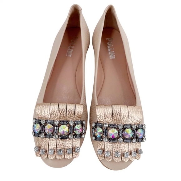Pollini Shoes - NWT Pollini Italian Rhinestone Leather Flats Loafers